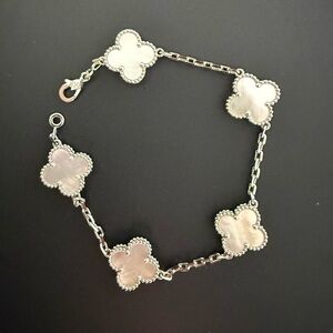 Silver Clover Link Bracelet with Pearl Panels